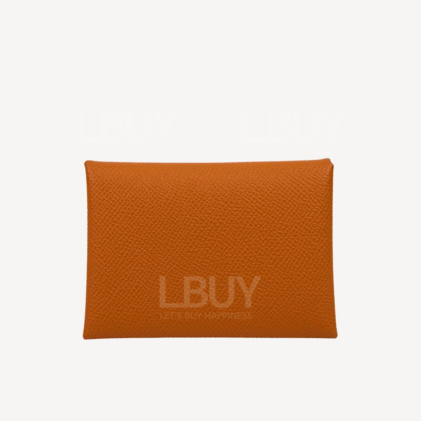 Hermes Calvi Duo Compact Verso Card Holder Orange Celeste