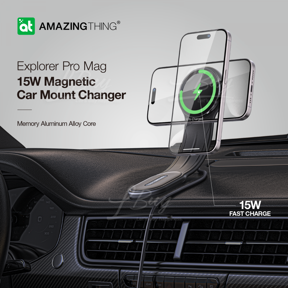 AMAZINGthing FlexiCharge 車載磁吸無線充電器 360°可調節 強力磁吸 快速充電