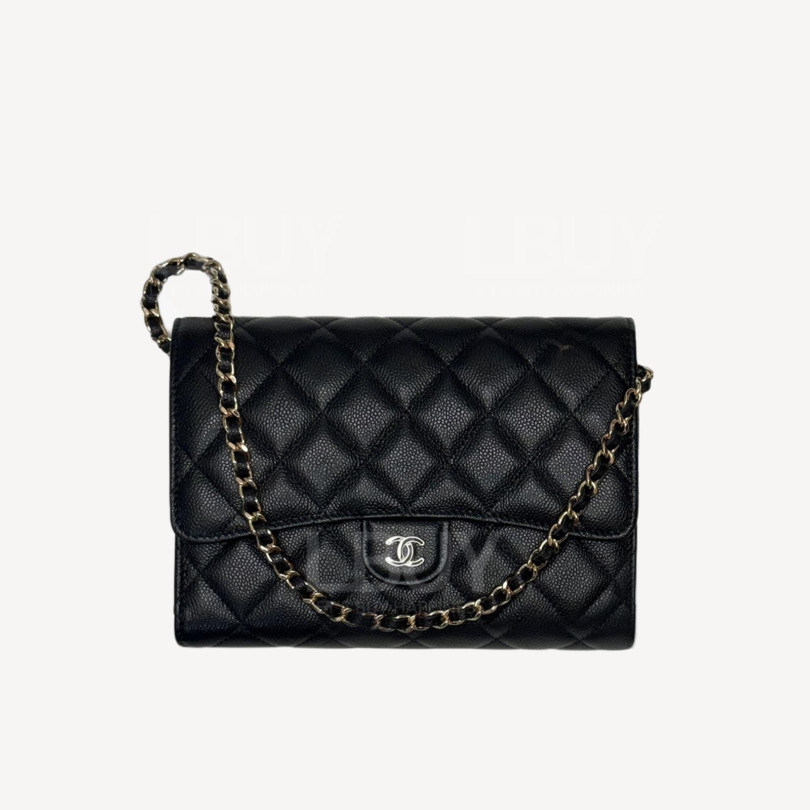 Chanel 黑色粒纹小牛皮三折式WOC链带包 AP3547