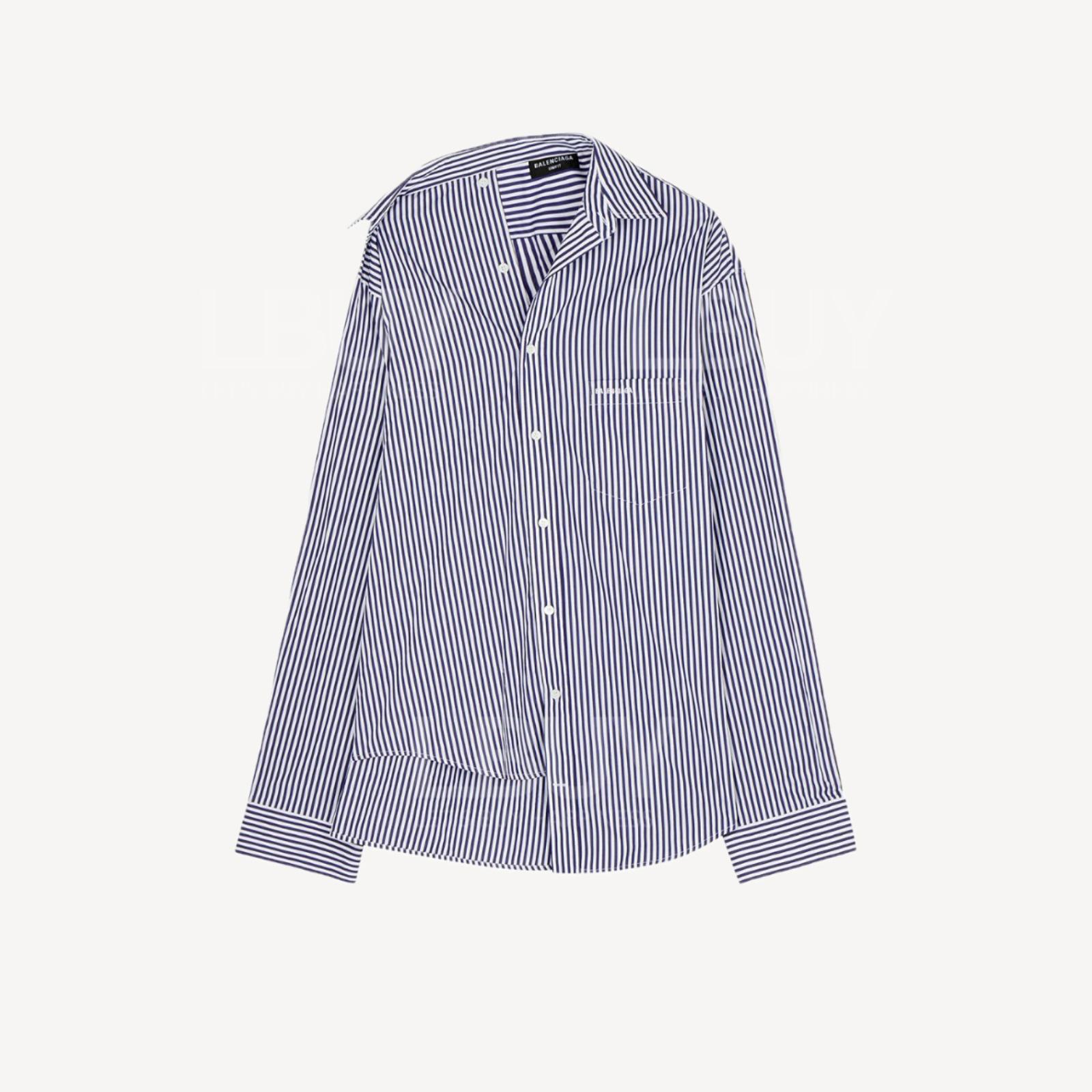 Balenciaga 蓝白条纹刺绣Logo恤衫