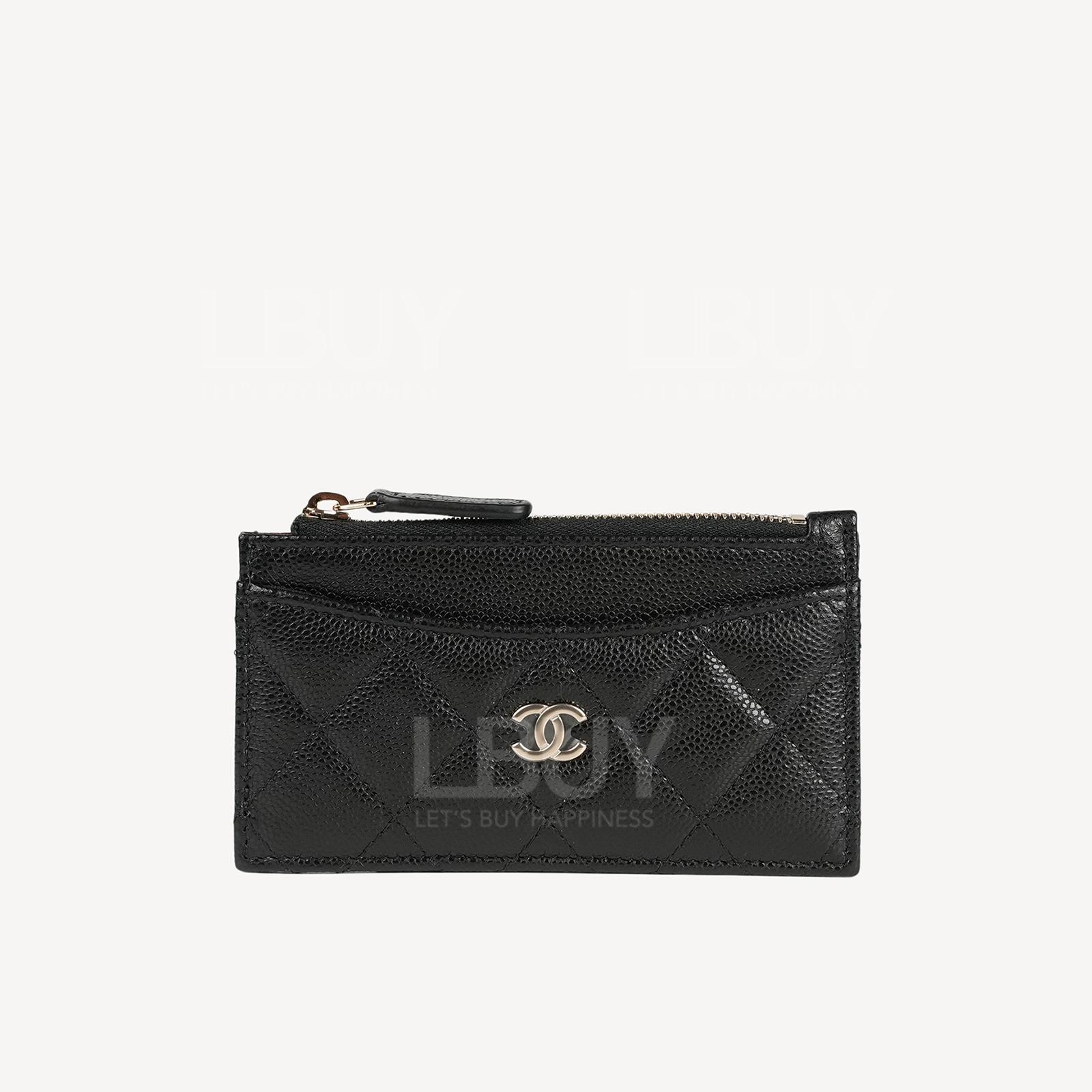 Chanel Black Grained Calfskin Gold CC Logo Zipper Wallet AP3881
