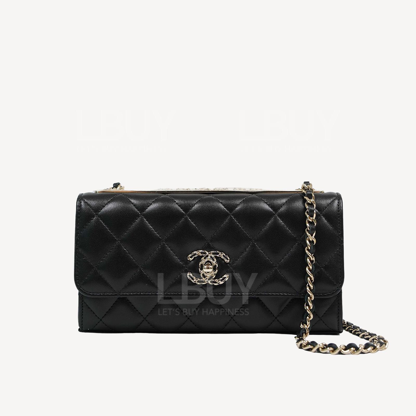 Chanel 黑色皮穿鏈CC Logo Trendy 金屬牌鏈帶垂蓋手袋 AP3265