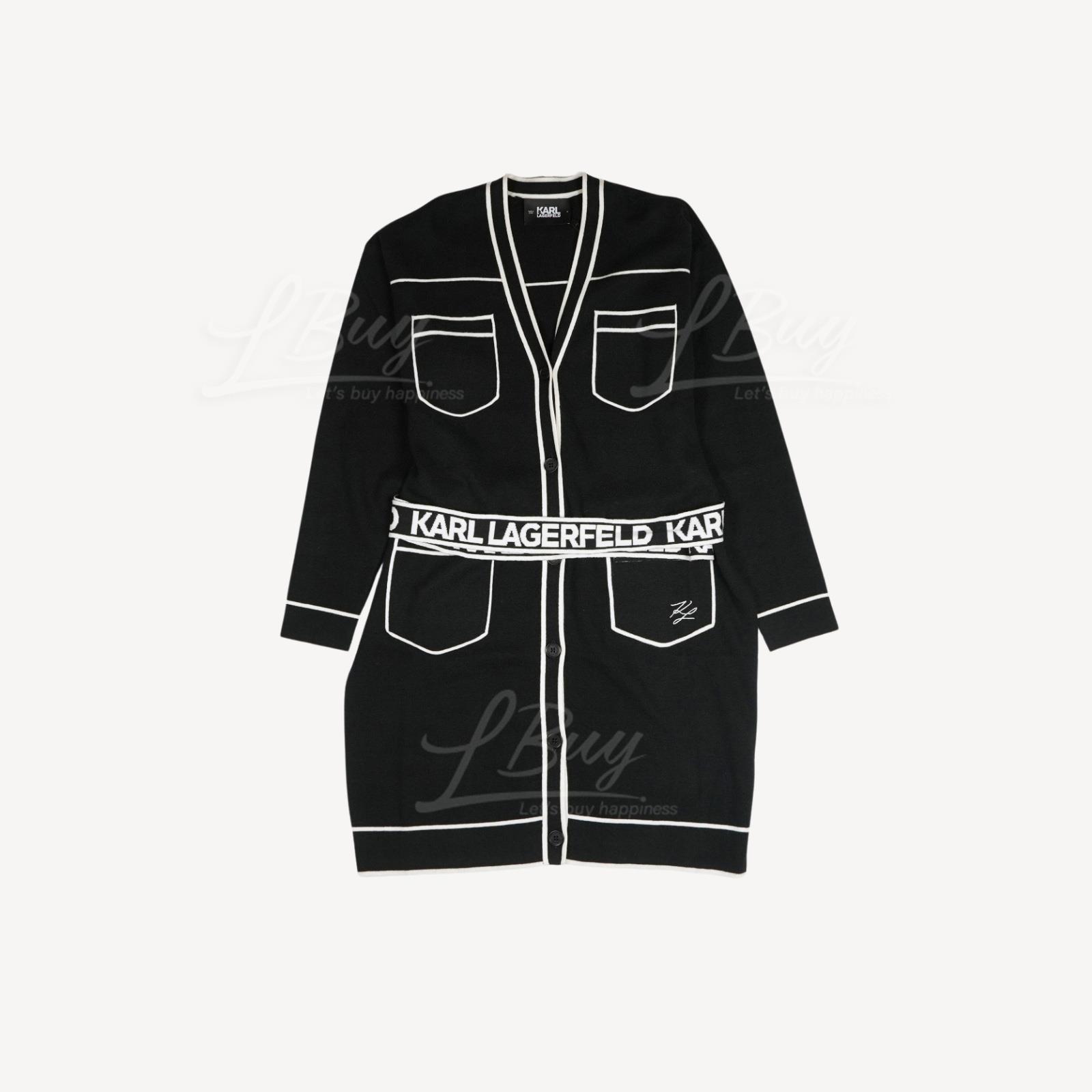 Karl Logo黑色繫带V领开襟衫