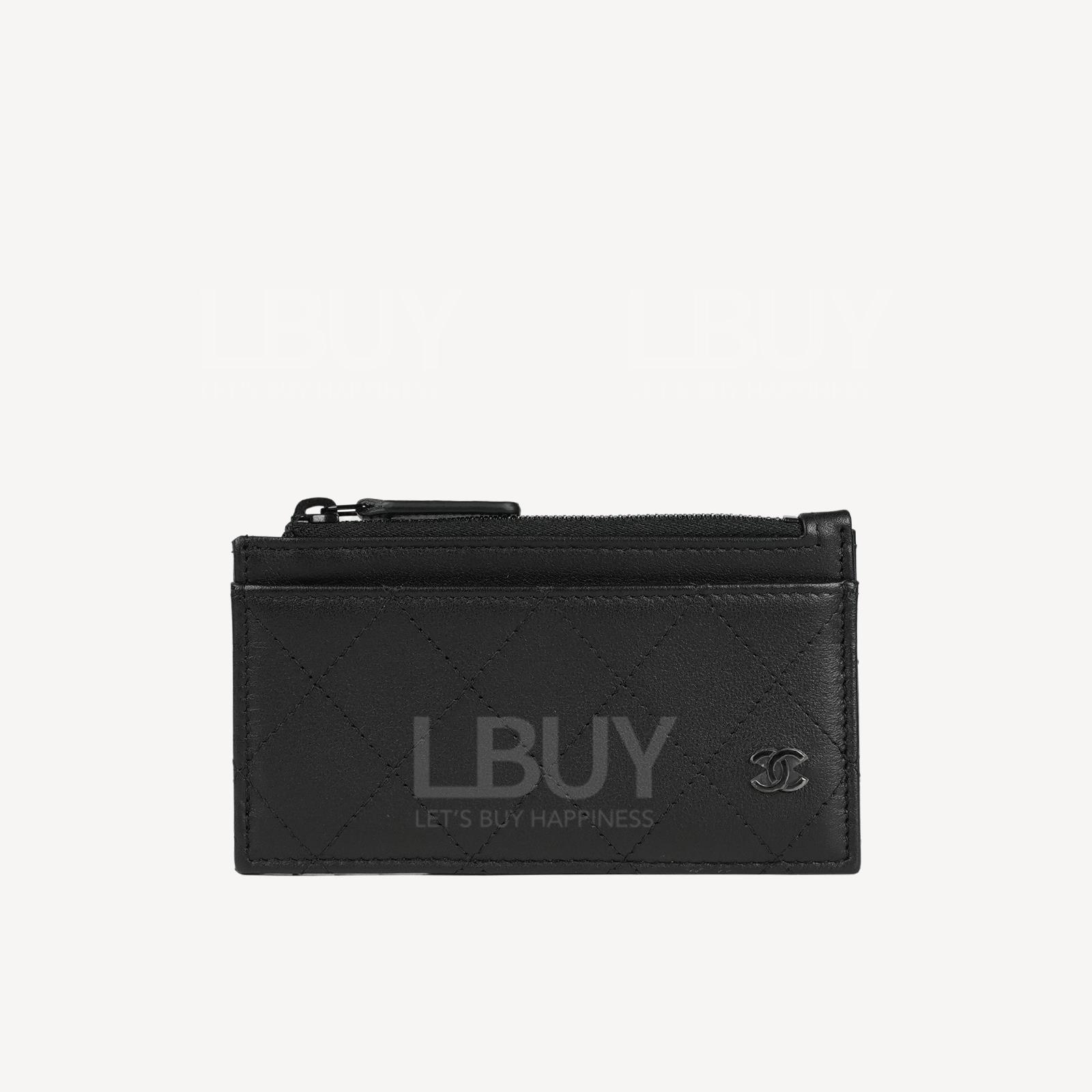 Chanel Black Leather with Silver CC Logo Zipper Card Holder AP3823