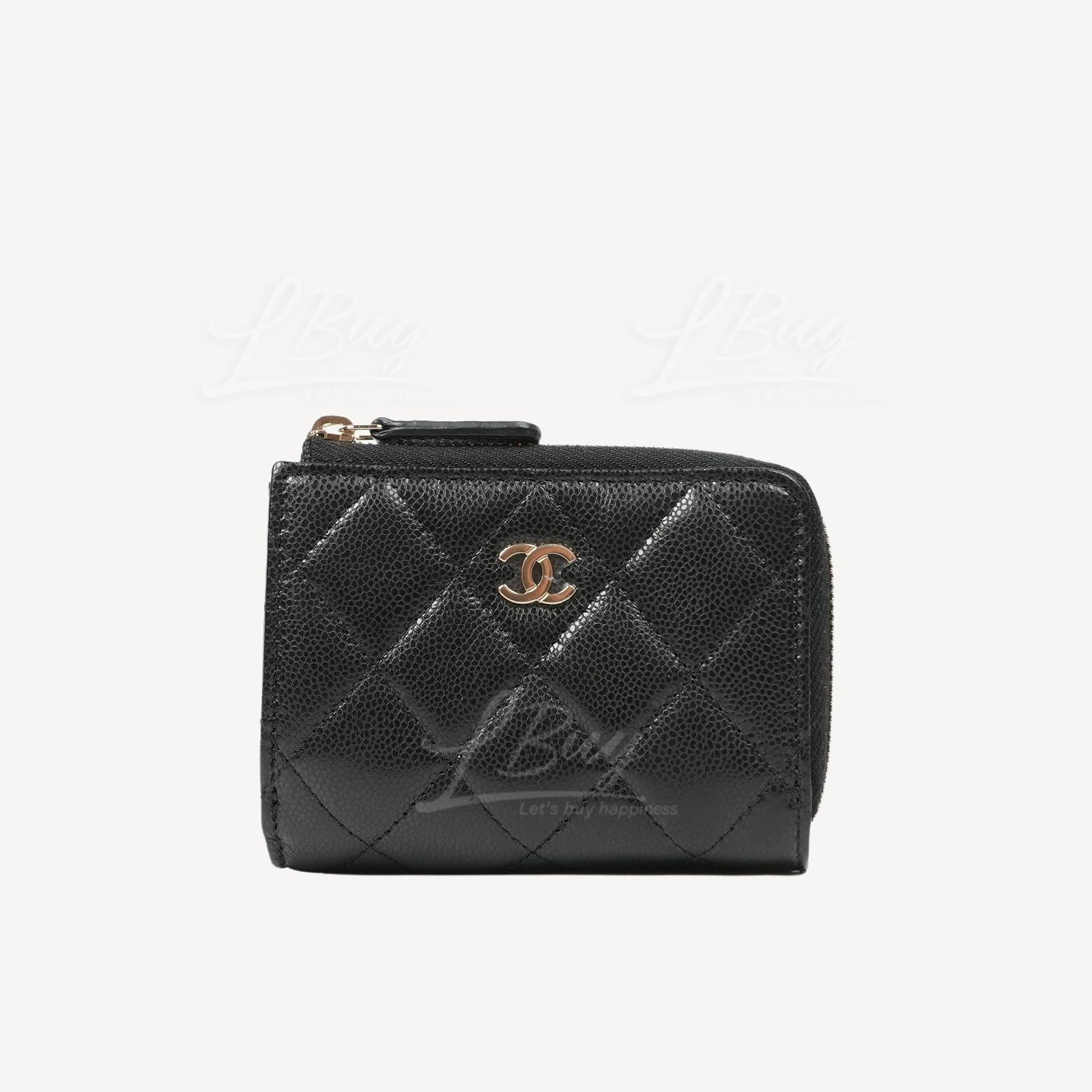 Chanel Short Zipper Wallet Gold CC Logo Black AP3177