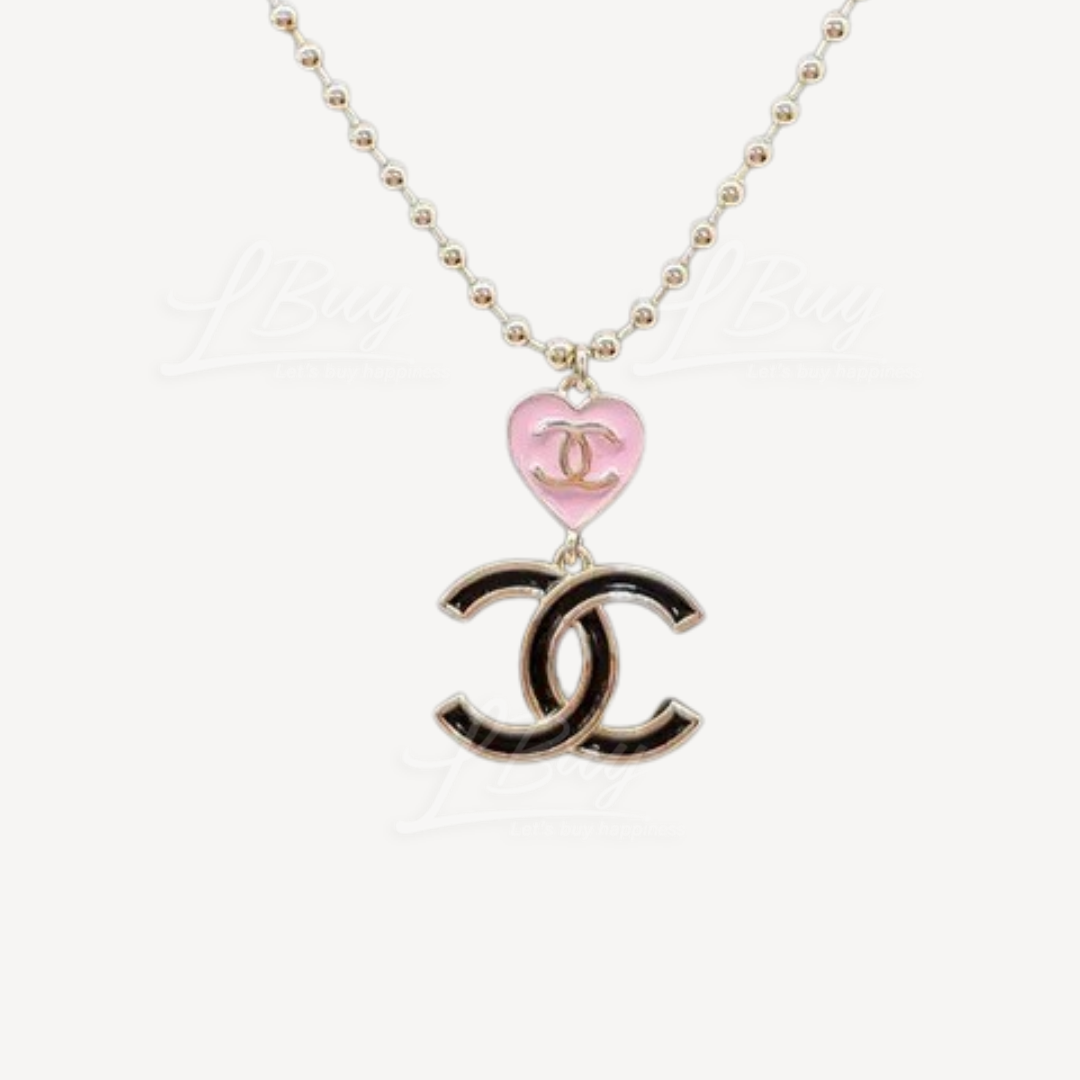 Chanel-Chanel CC Logo Pink Heart Pendant Necklace ABE012