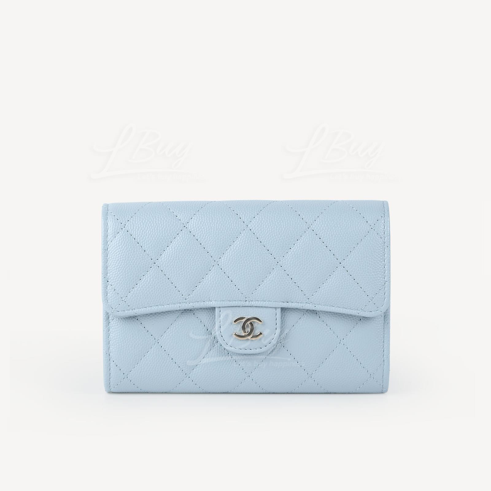Chanel Classic Medium Flap Wallet Light Blue with Gold Tone Metal AP0232
