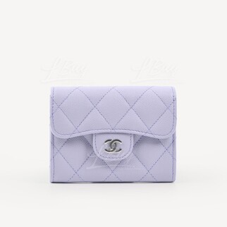 Chanel Classic Small Flap Wallet Card Holder Light Purple with Silver Tone Metal AP0220