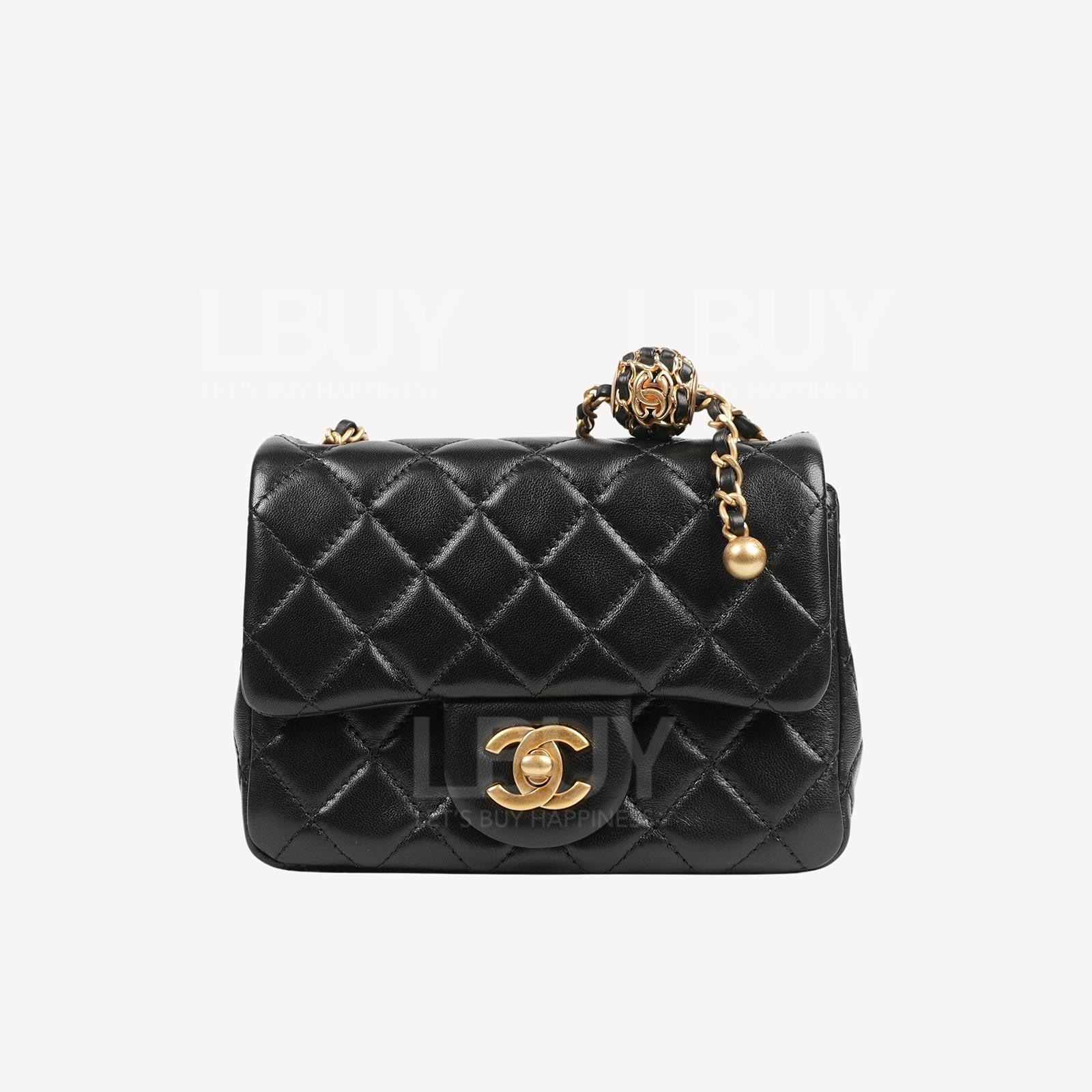 Chanel 皮穿链子小金球17cm黑色垂盖手袋 AS1786