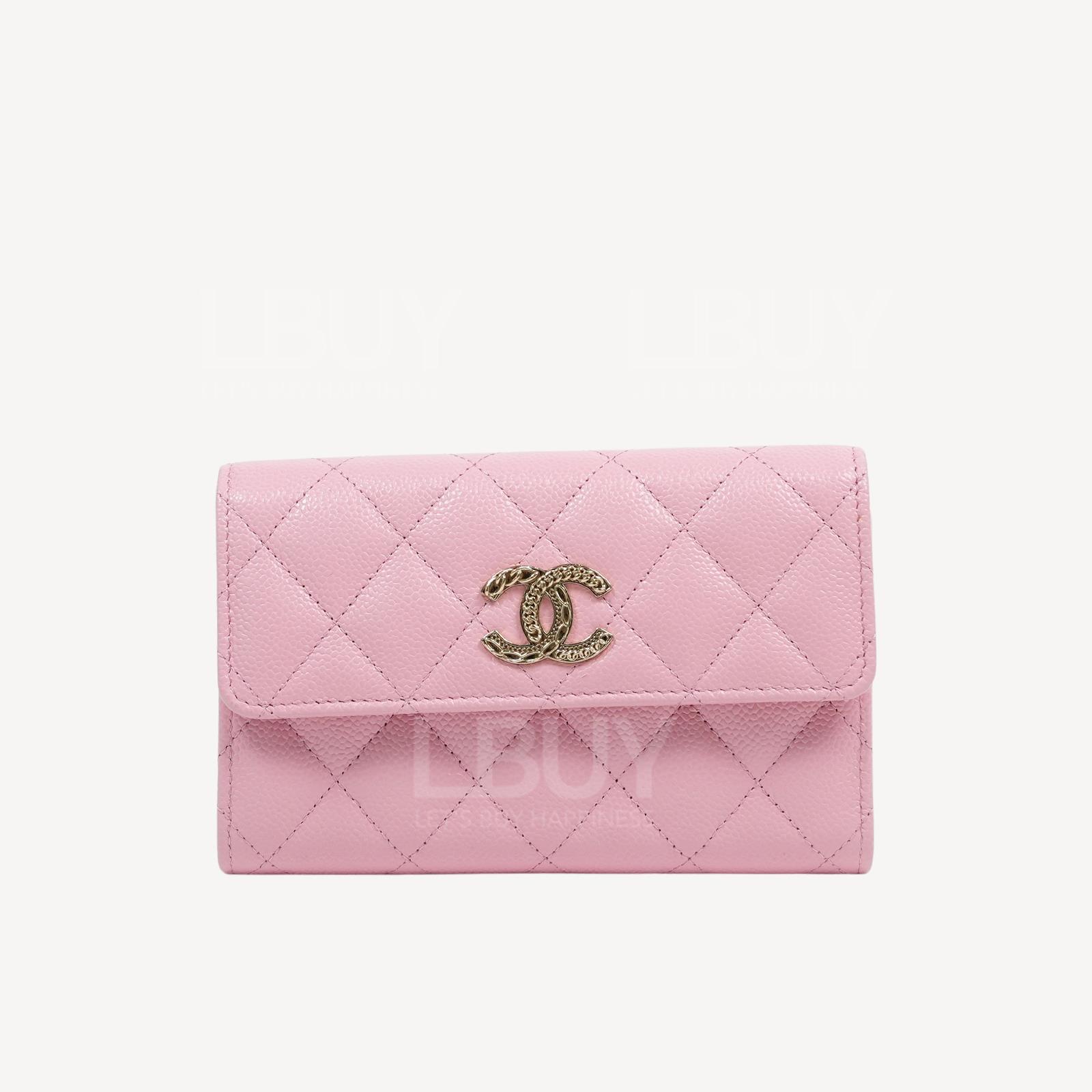 Chanel Gold Chain CC Logo Medium Zipper Wallet Pink AP3051