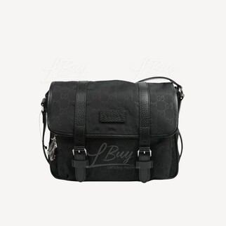 Gucci GG Logo 黑色尼龙翻盖斜孭袋邮差包 510335