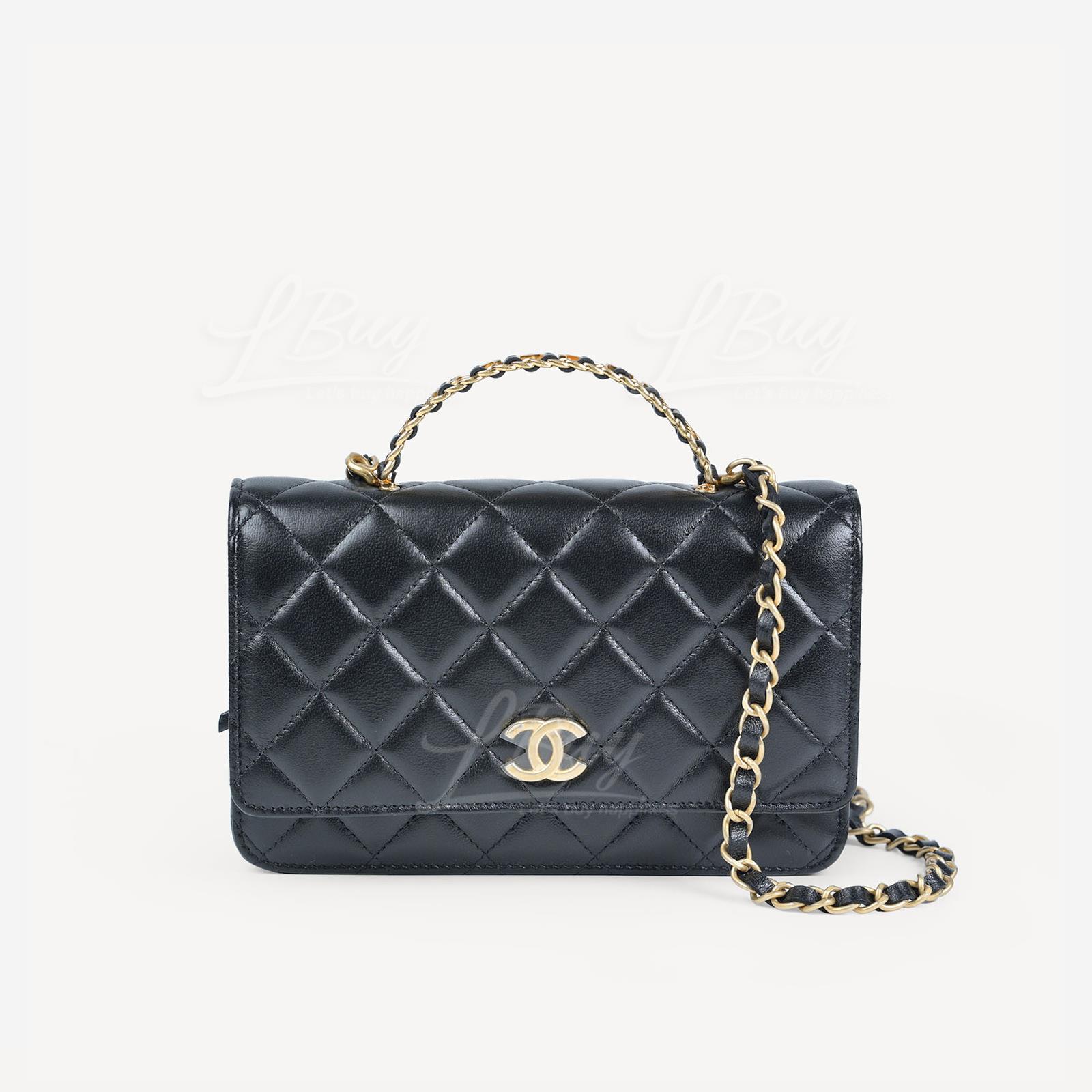 Chanel 皮穿链子Logo手挽黑色WOC链带包 AP2804