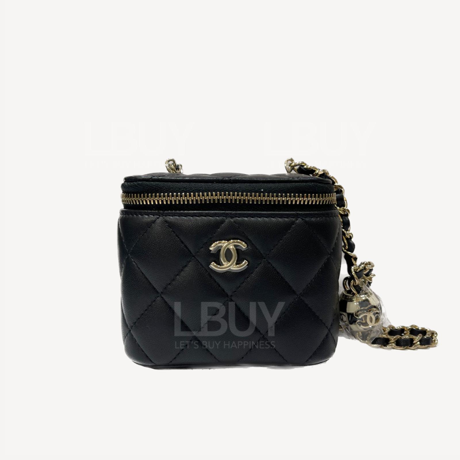 Chanel 黑白足球珐琅小金球镜子盒底CC Logo链条小号化妆袋 黑色 AP1447