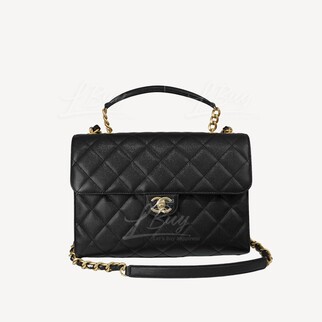 Chanel 黑色粒紋小牛皮30cm手挽垂蓋手袋 AS3529