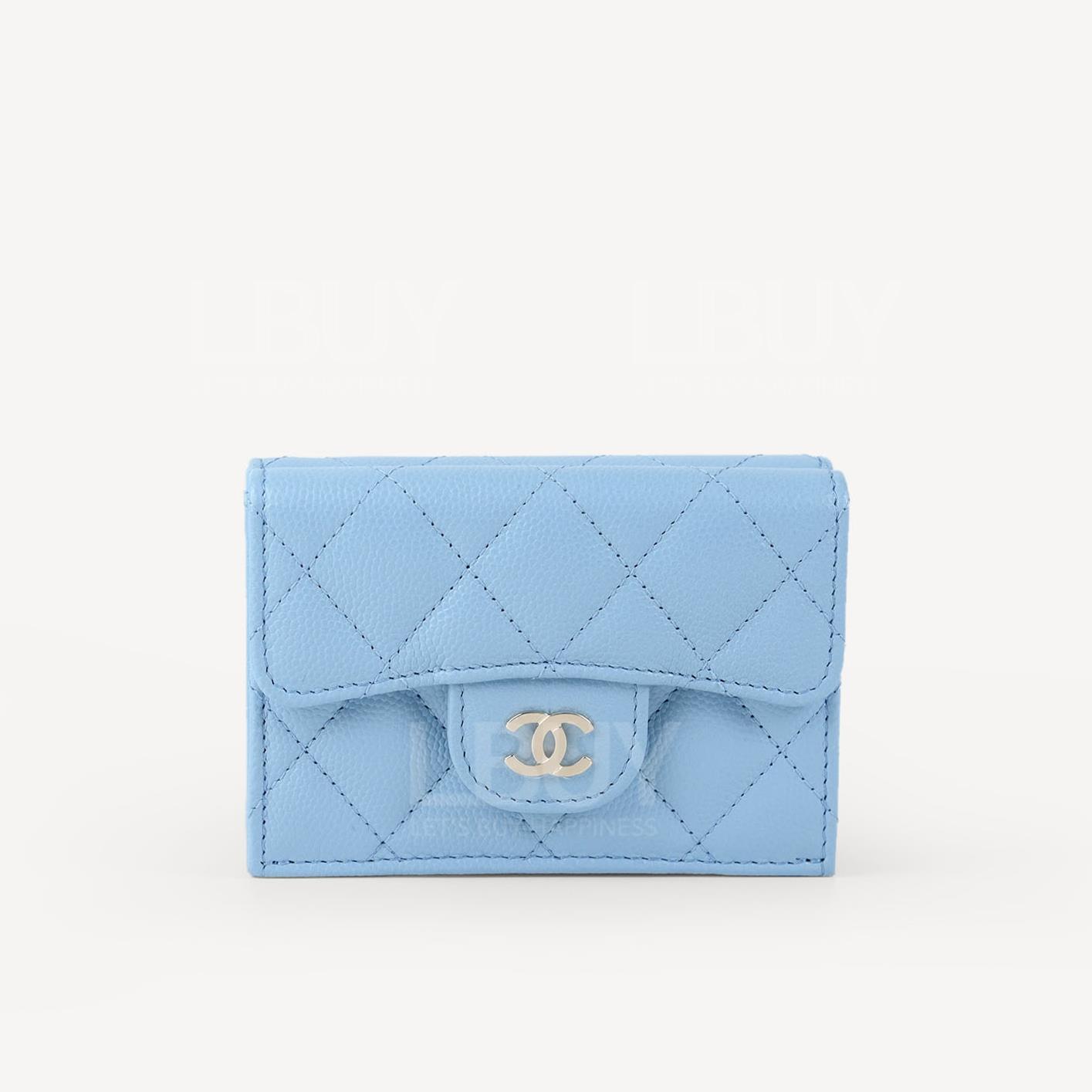Chanel Classic Small Flap Wallet Light Blue with Gold CC Logo AP0230