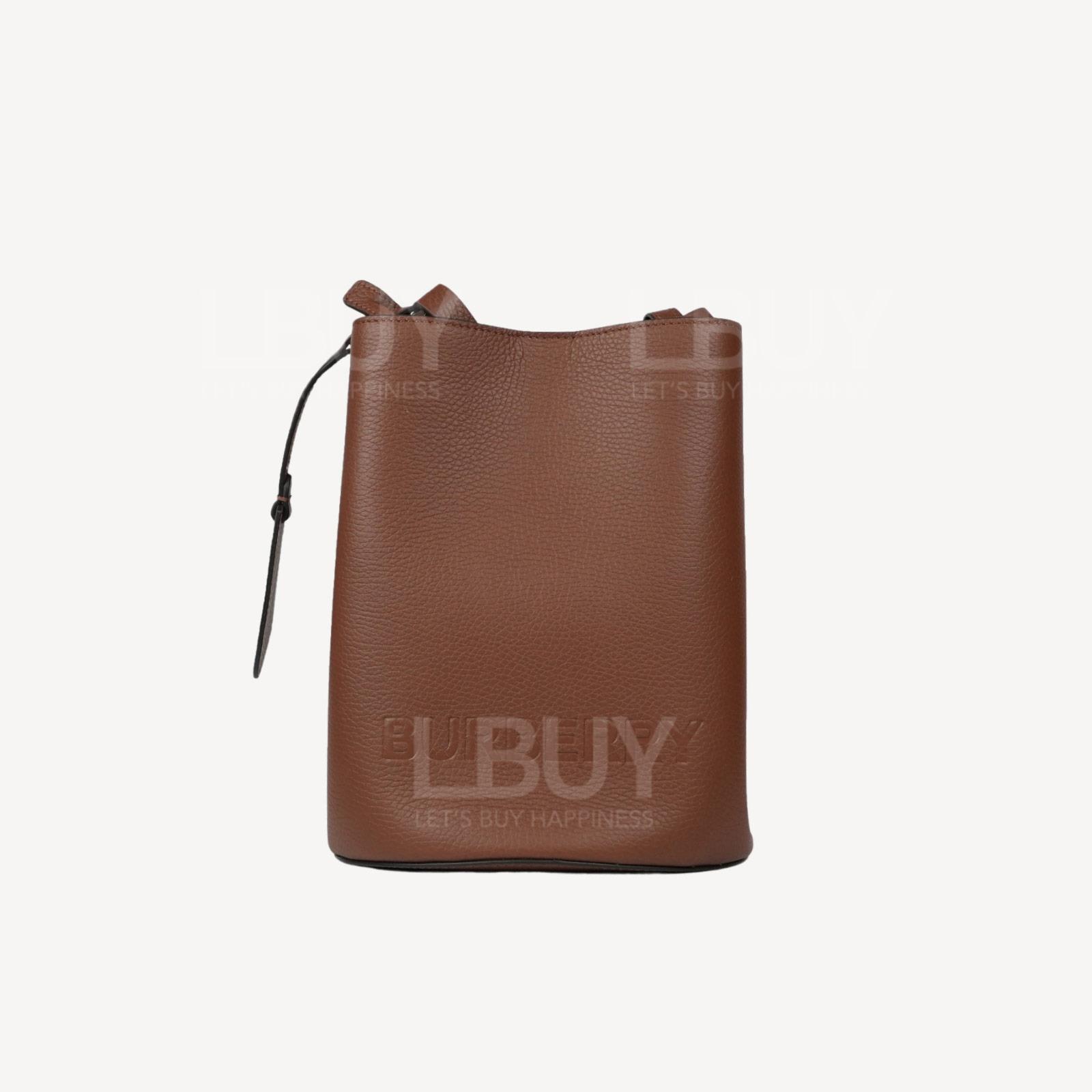 Burberry Small Lorne Logo Leather Bucket Bag Tan 80528521
