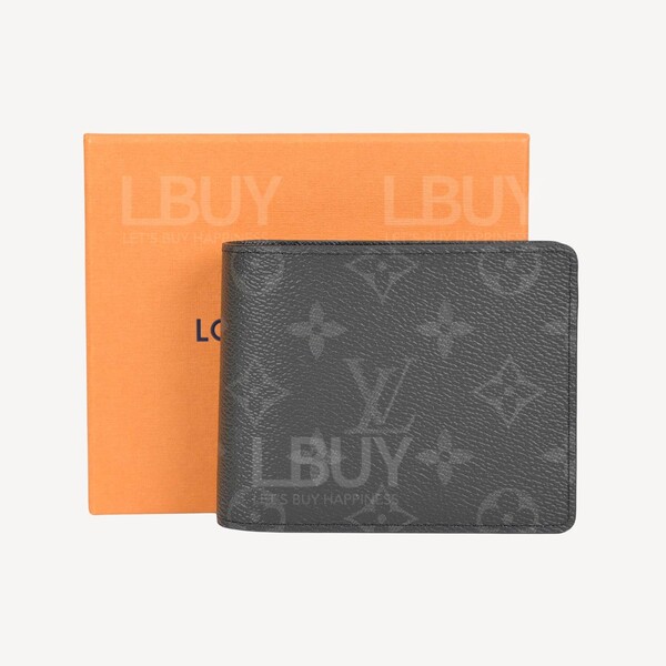 Louis Vuitton-LV Monogram Eclipse Multiple 短钱包棕黑色M61695