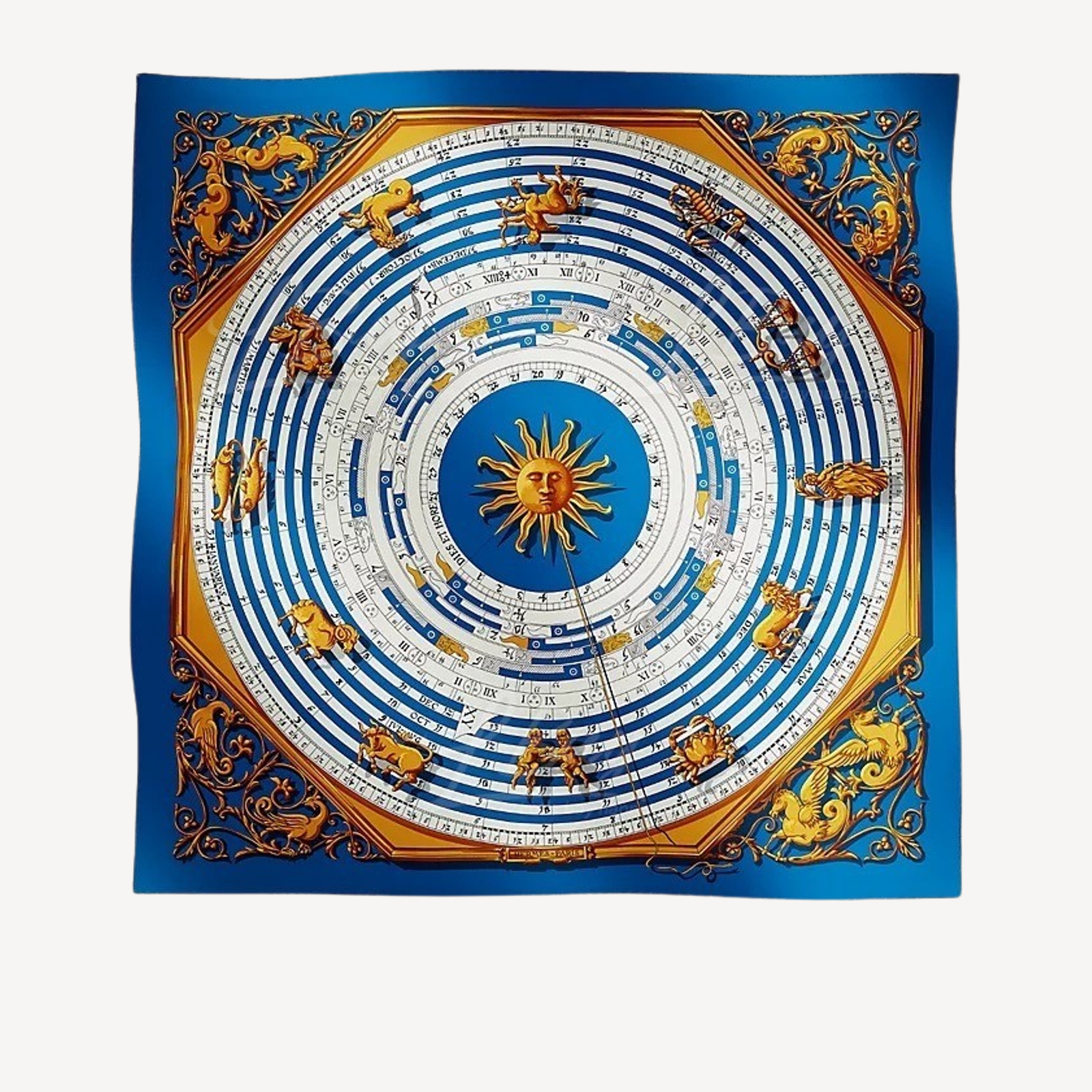 Hermes Astrologie Forever Scarf 90 絲巾 鈷藍 古金色 白色