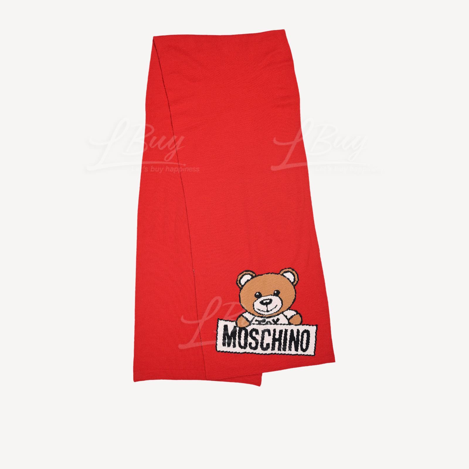 Moschino 泰迪熊大Logo紅色圍巾/頸巾