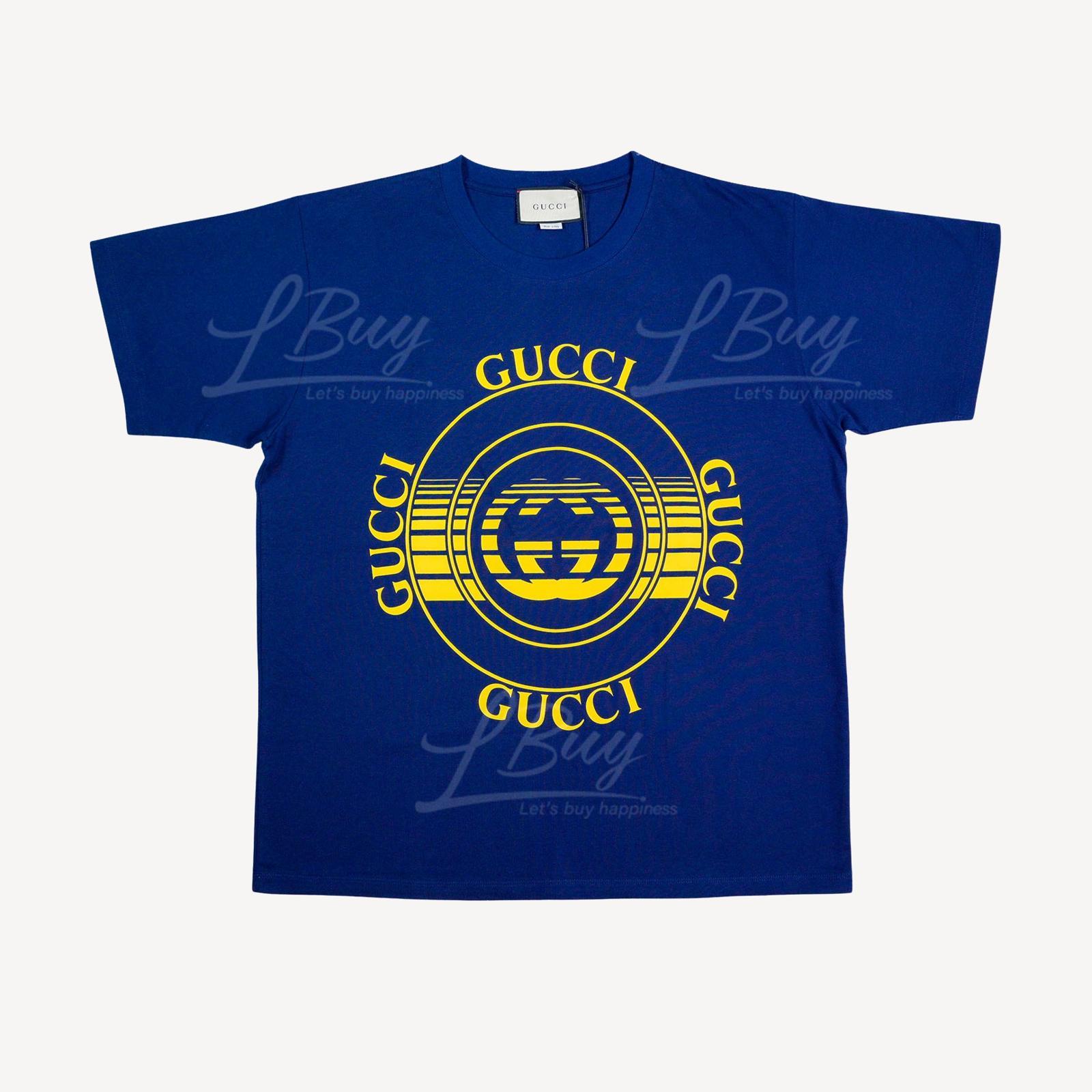 Gucci GG Logo Men Cotton Short Sleeve T-Shirt Navy