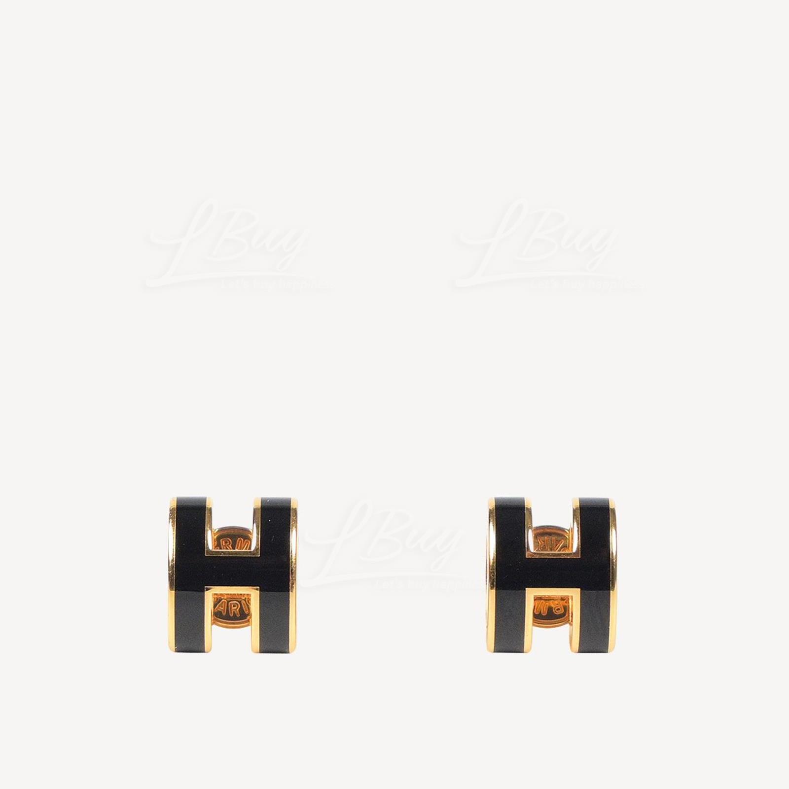 Hermes Mini Pop H Earrings Black with Gold Hardware