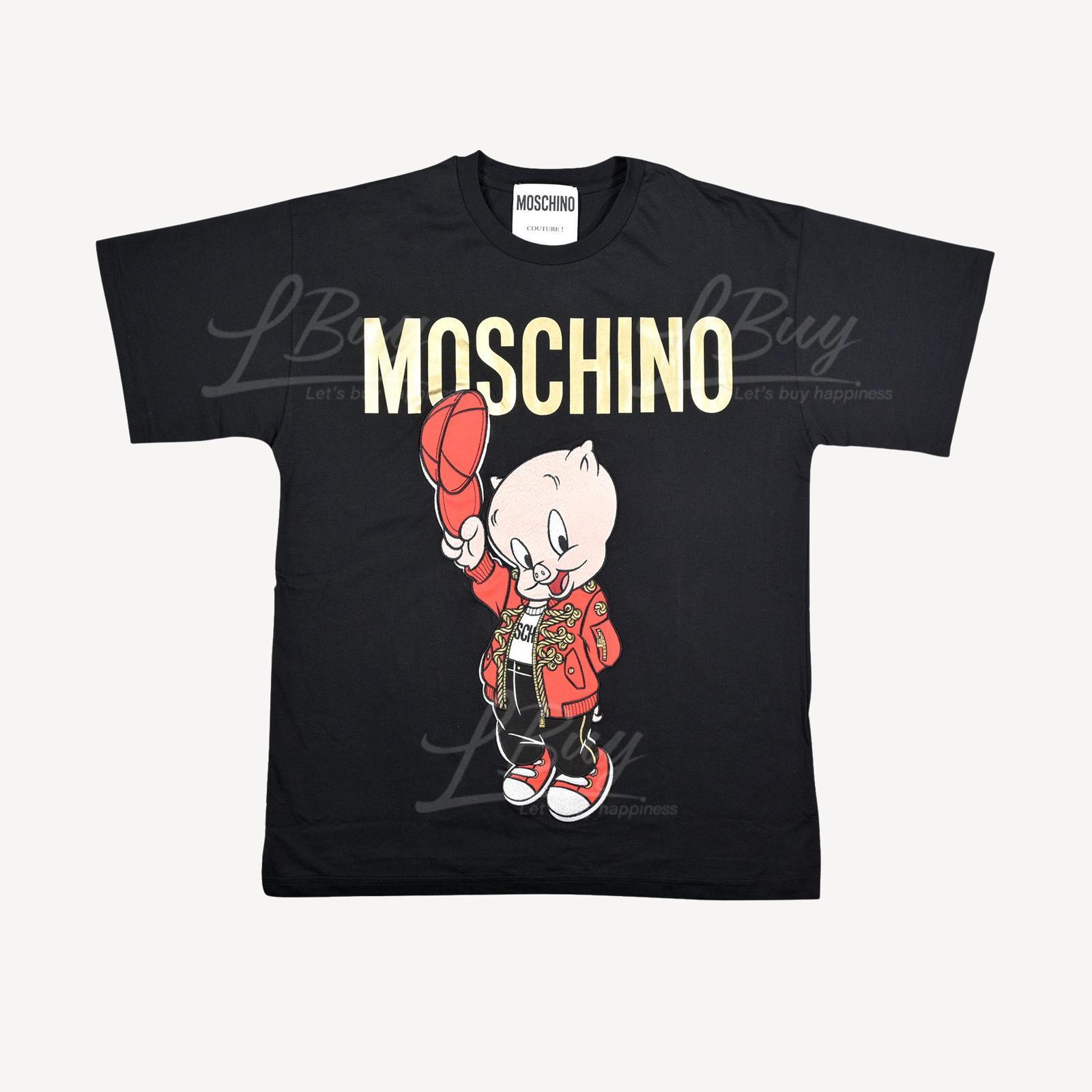 Moschino Couture Logo Porky Pig 刺繡紅衣波基豬短袖T恤 黑色