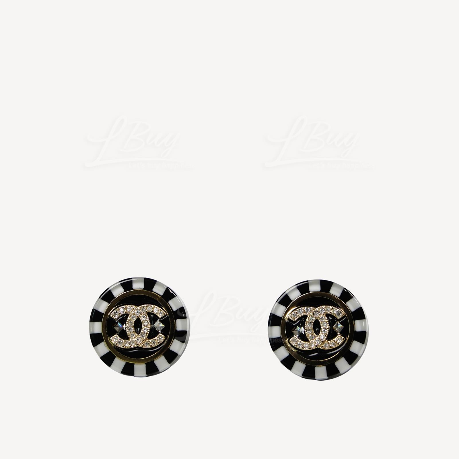 Chanel Rhinestone CC Logo Chip Earrings Black ABA113