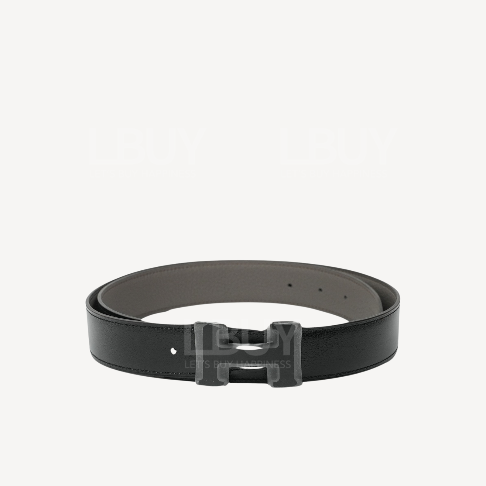 Hermes H Belt Buckle & Reversible Leather Strap 32 mm Noir Etain Noir