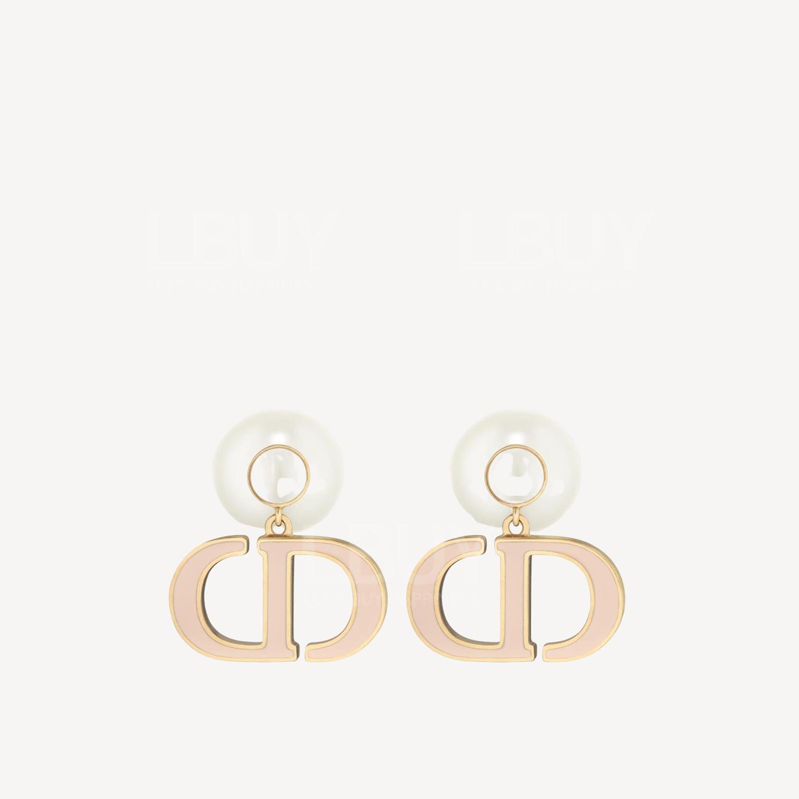 Dior Tribales Earrings Gold-Finish Metal and White Resin Pearls with Sand Pink Lacquer E1293