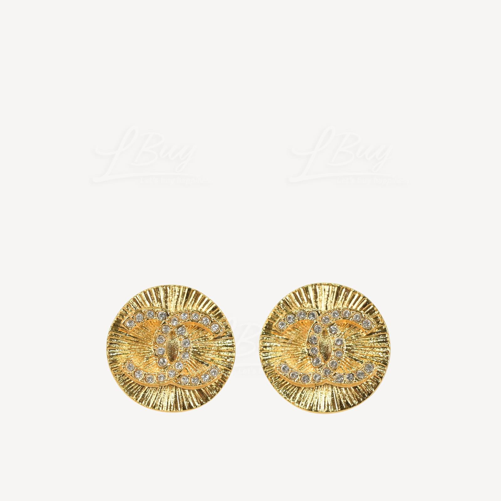 Chanel Gold Rhinestone CC Logo Earrings AB8801