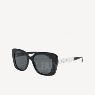 Chanel Square Black Frame White Rhinestone Logo Sunglasses 0CH5422B