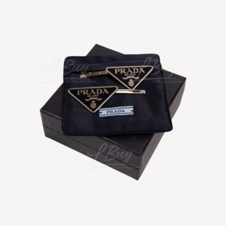 Prada 搪瓷三角標誌髮夾髮飾一對 黑色 1IF051