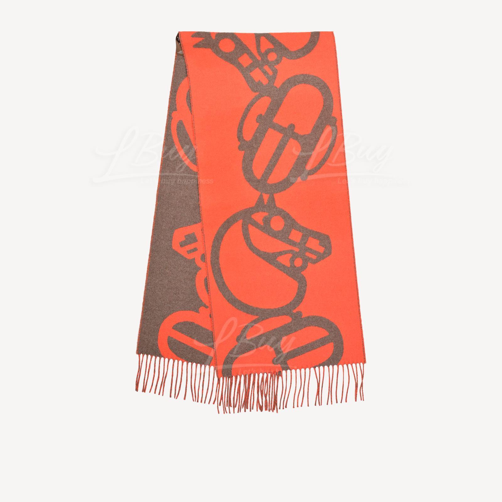 Hermes Boucles Et Camails Muffler Cashmere Scarf Corail Écorce