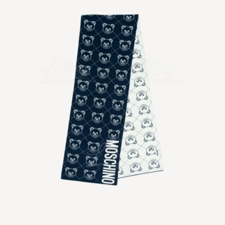 Moschino Teddy Bear Navy and White Two Sided Scarf