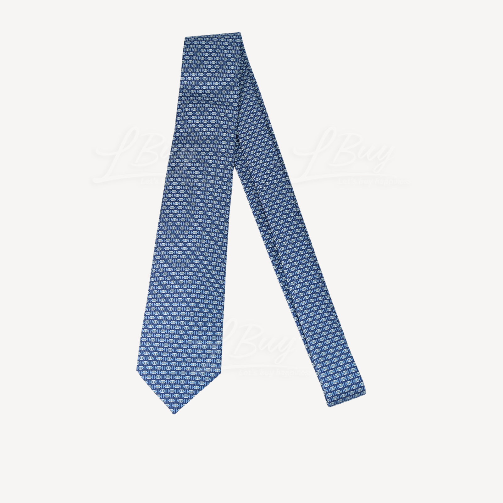 Hermes 7 H Au Maillon Tie Marine Blanc Ciel