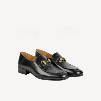 Gucci Women Black Leather Horsebit loafer