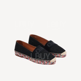 Chloe flat espadrille Piia logo刺繡草編鞋 漁夫鞋 黑色