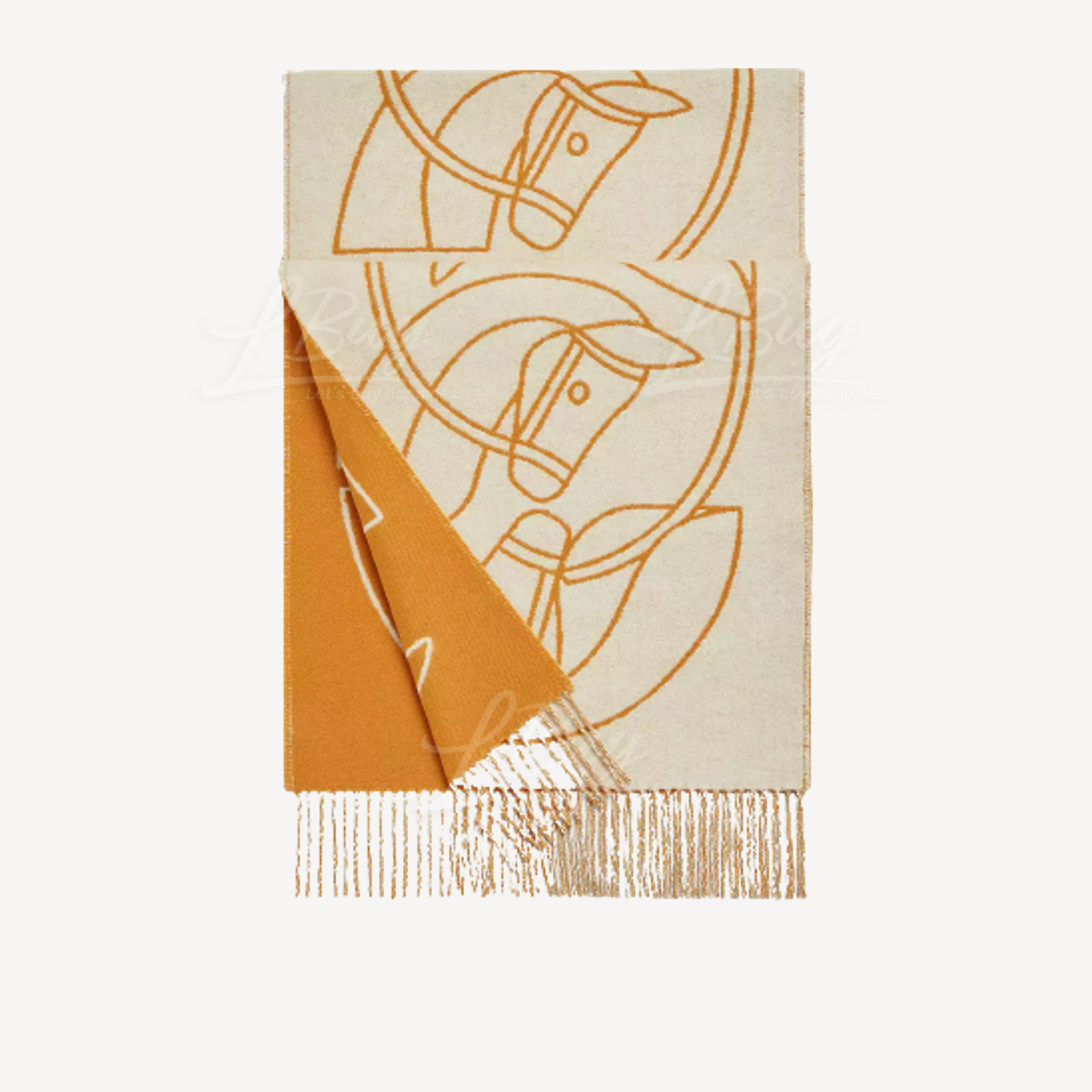 Hermes Casaque Entrelacs Equestres Muffler Ivoire Jaune Ocre