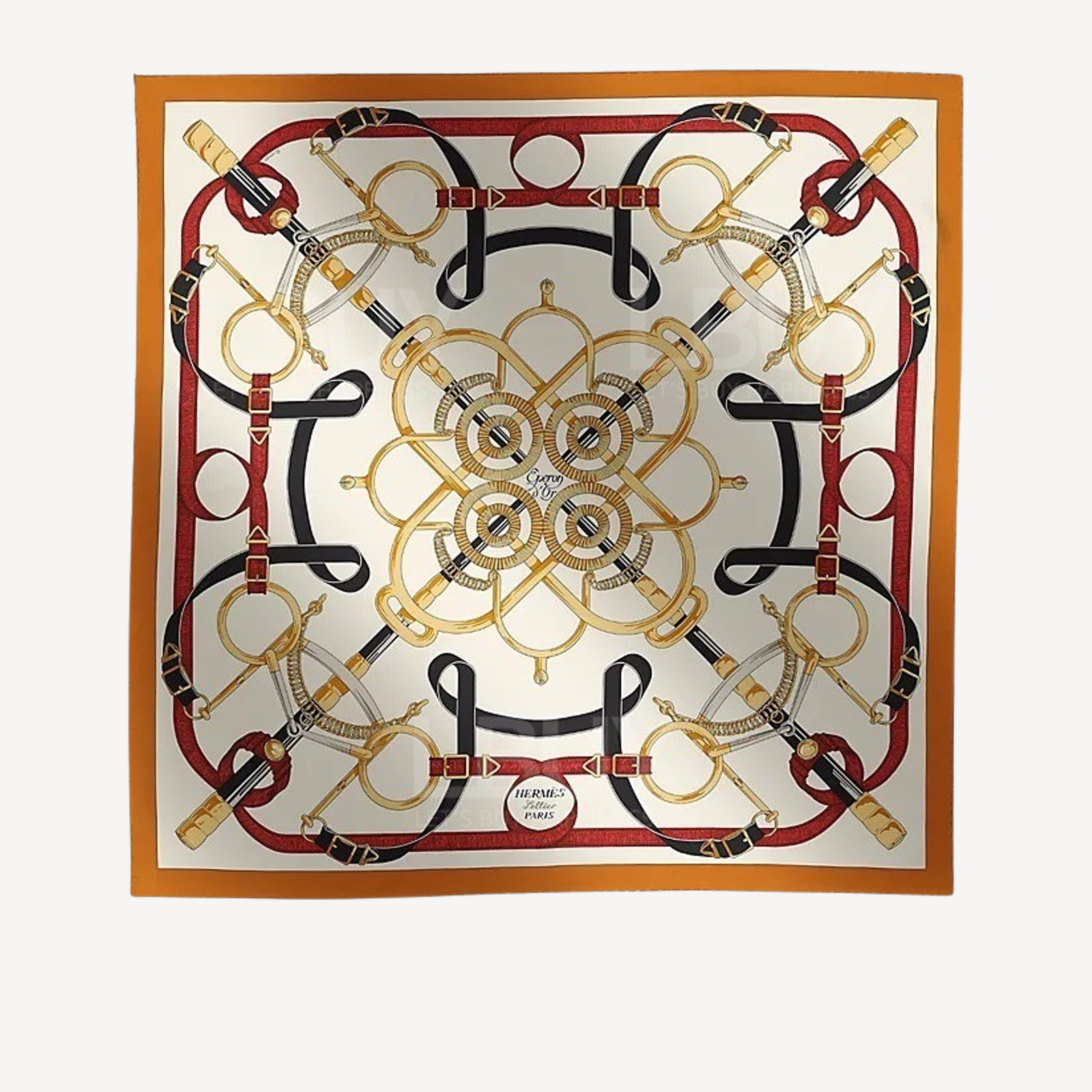 Hermes Eperon D'Or Forever Scarf 90 丝巾 焦糖色 奶油色
