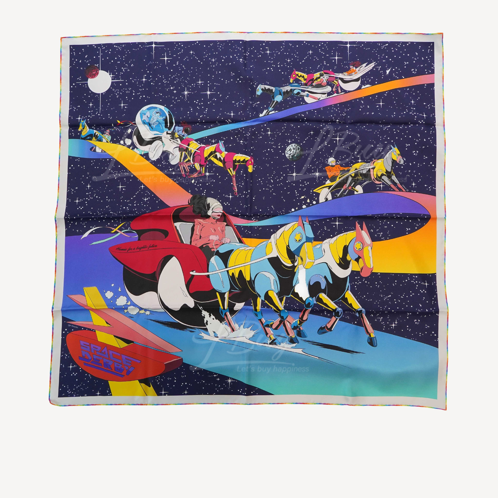 Hermes Space Derby Scarf 90 Limited Edition Marine Rouge Multicolore