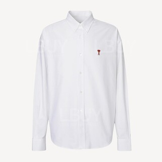 Ami Paris Men Red Heart Shirt White BFUSH063