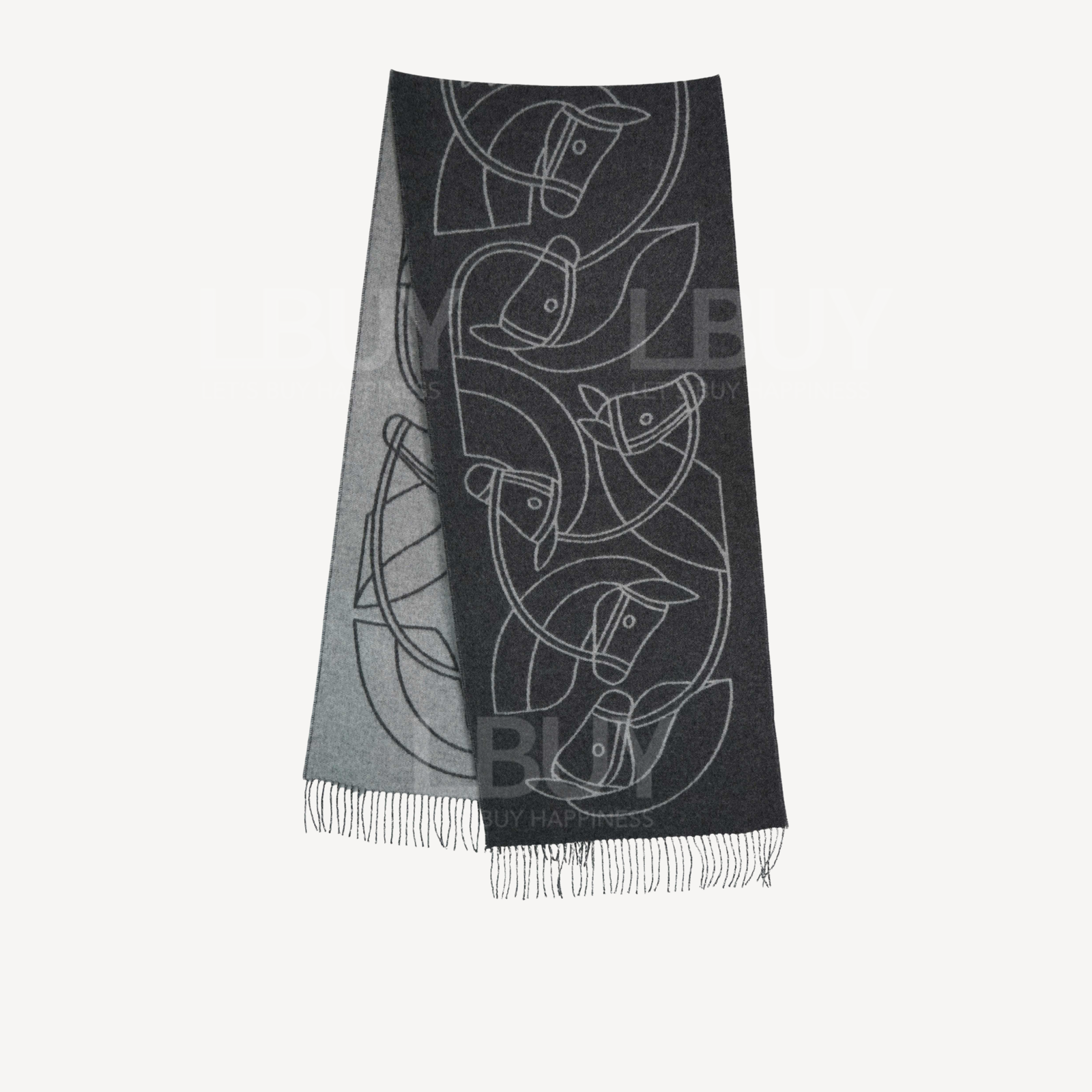 Hermes Casaque Entrelacs Equestres Muffler Anthracite Gris Clair