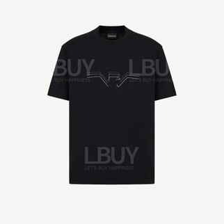 Emporio Armani logo黑色印花棉T恤