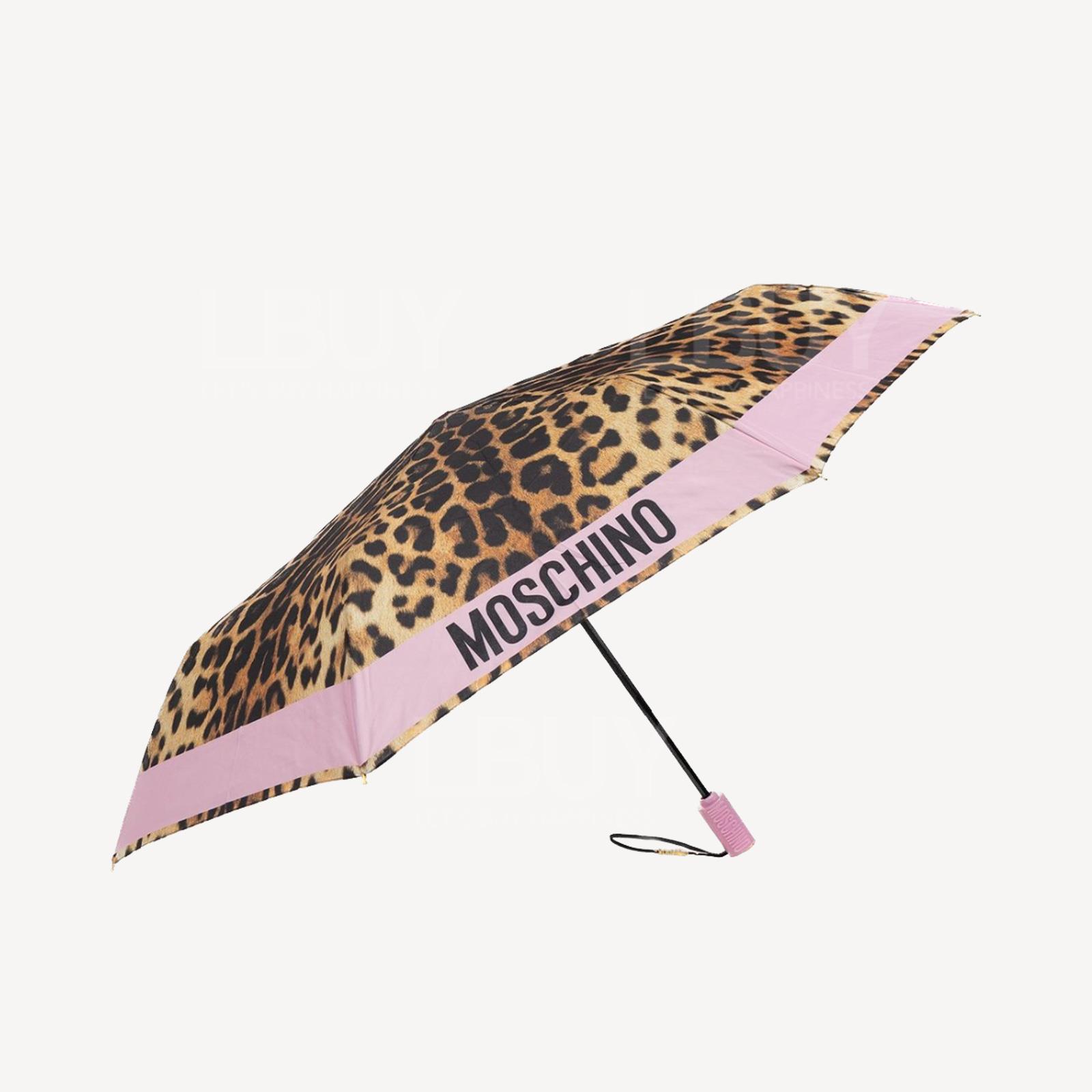 MOSCHINO 豹紋自動雨傘 粉邊