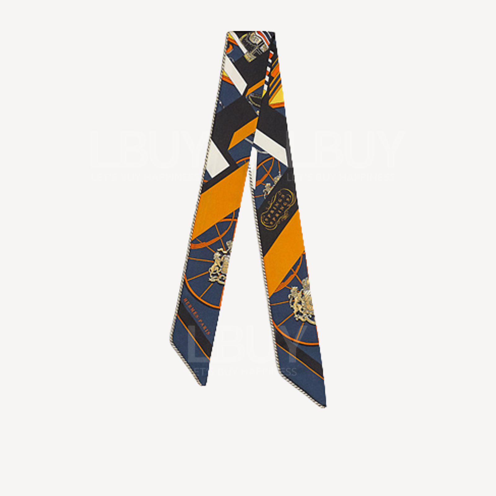 Hermes Springs Springs Baguette Twilly 徽章 黑色 橙色 奶油色