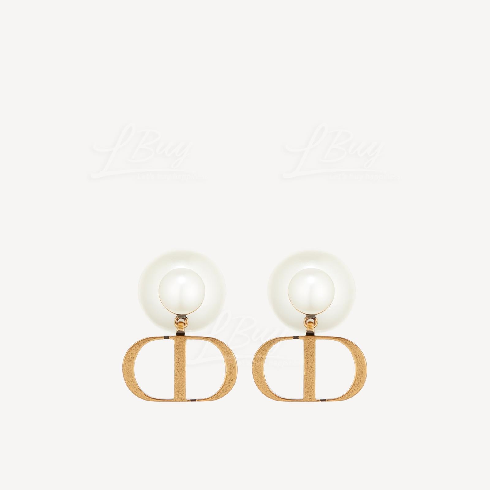 Dior Tribales Earring Antique Gold-Finish Metal with White Resin Pearls E1293