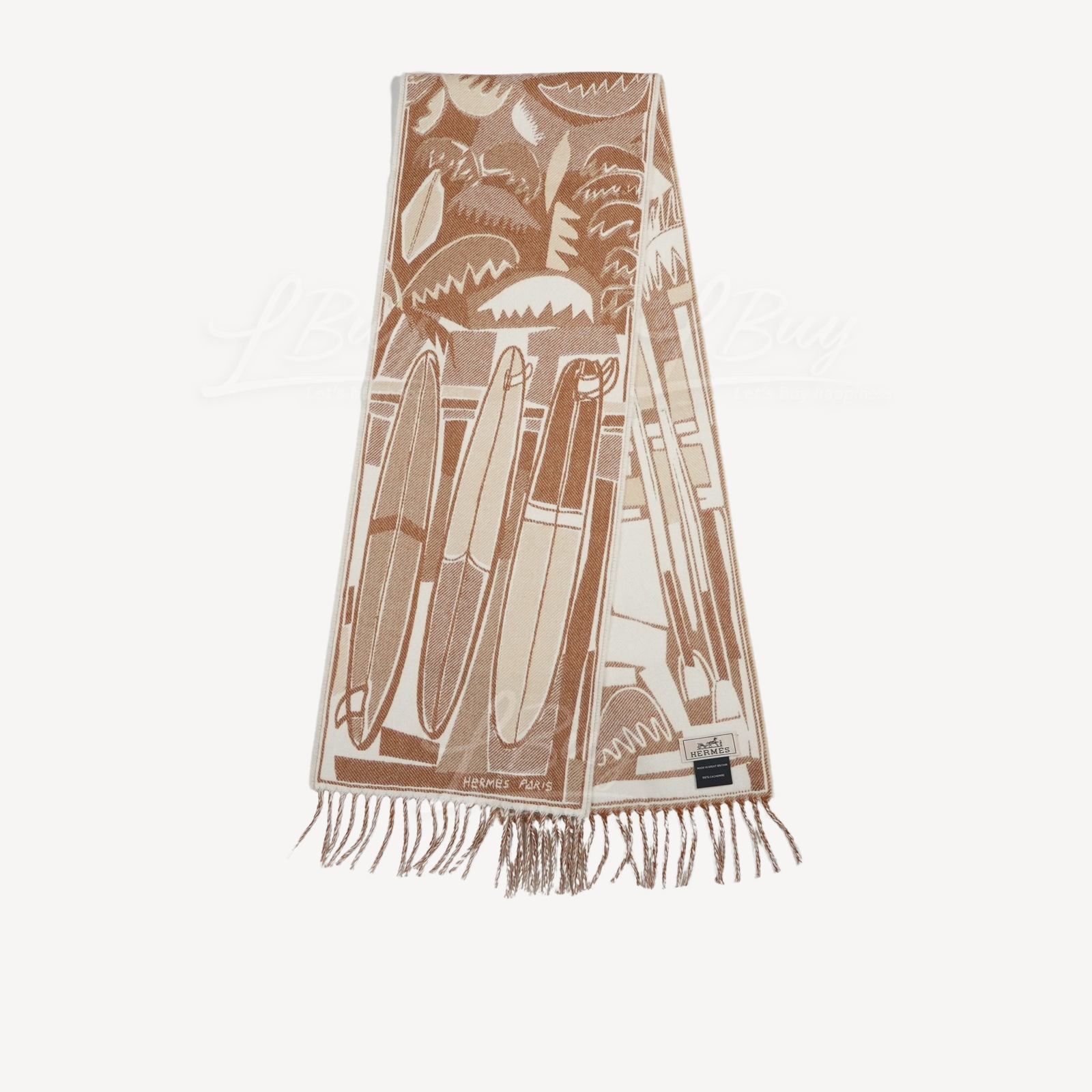 Hermès-Hermes Sea, Surf and Fun Muffler Camel Sable Ivoire