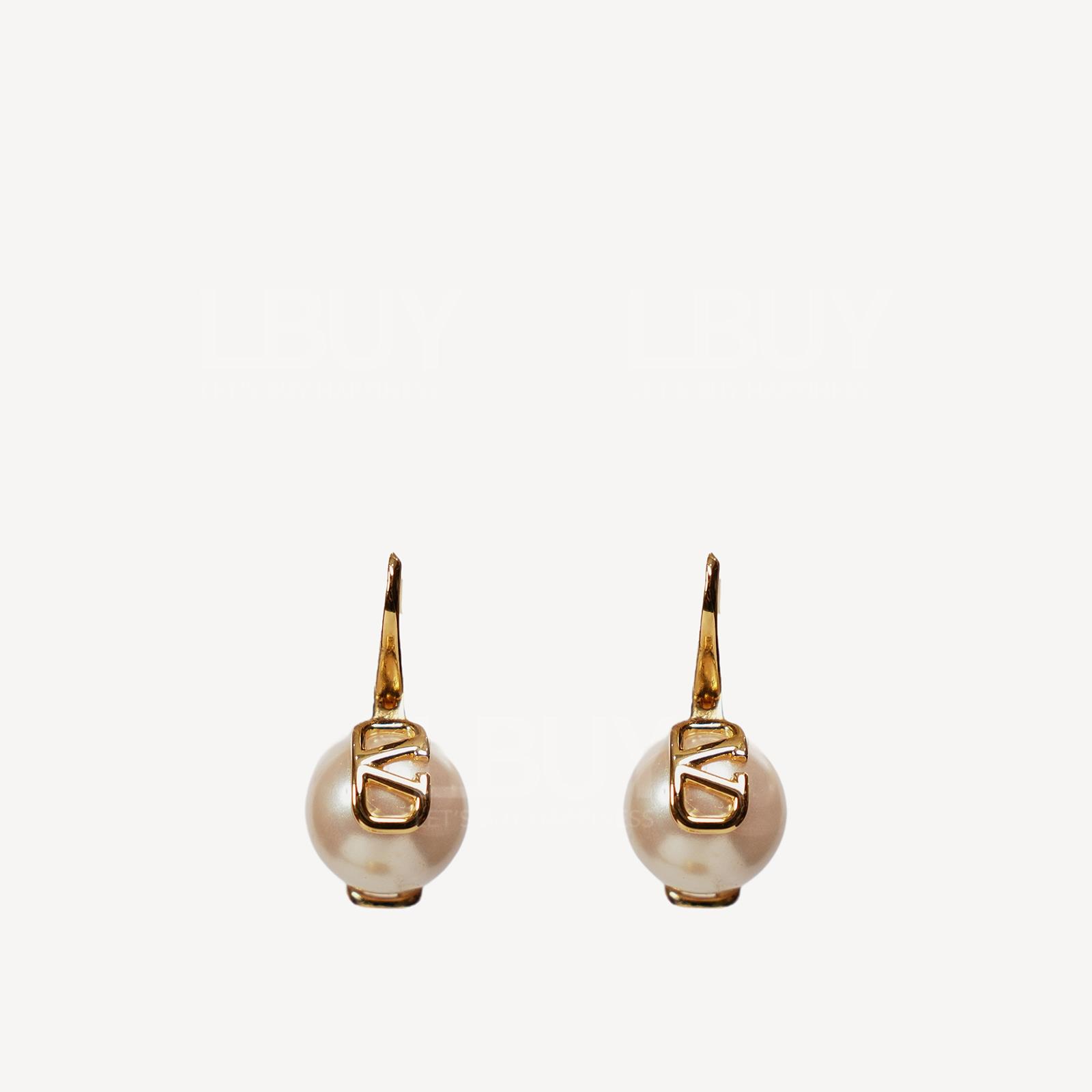 Valentino Vlogo Signature White Pearl Gold Earrings