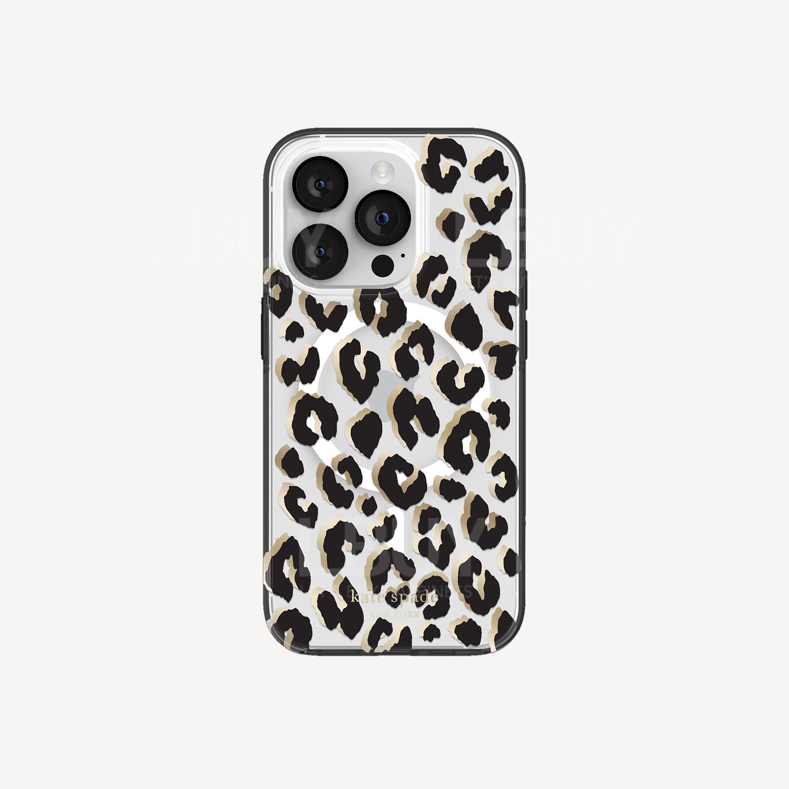 Kate Spade New York Protective Hardshell for MagSafe Case for iPhone 14 Pro - City Leopard Black/Gold Foil/Clear