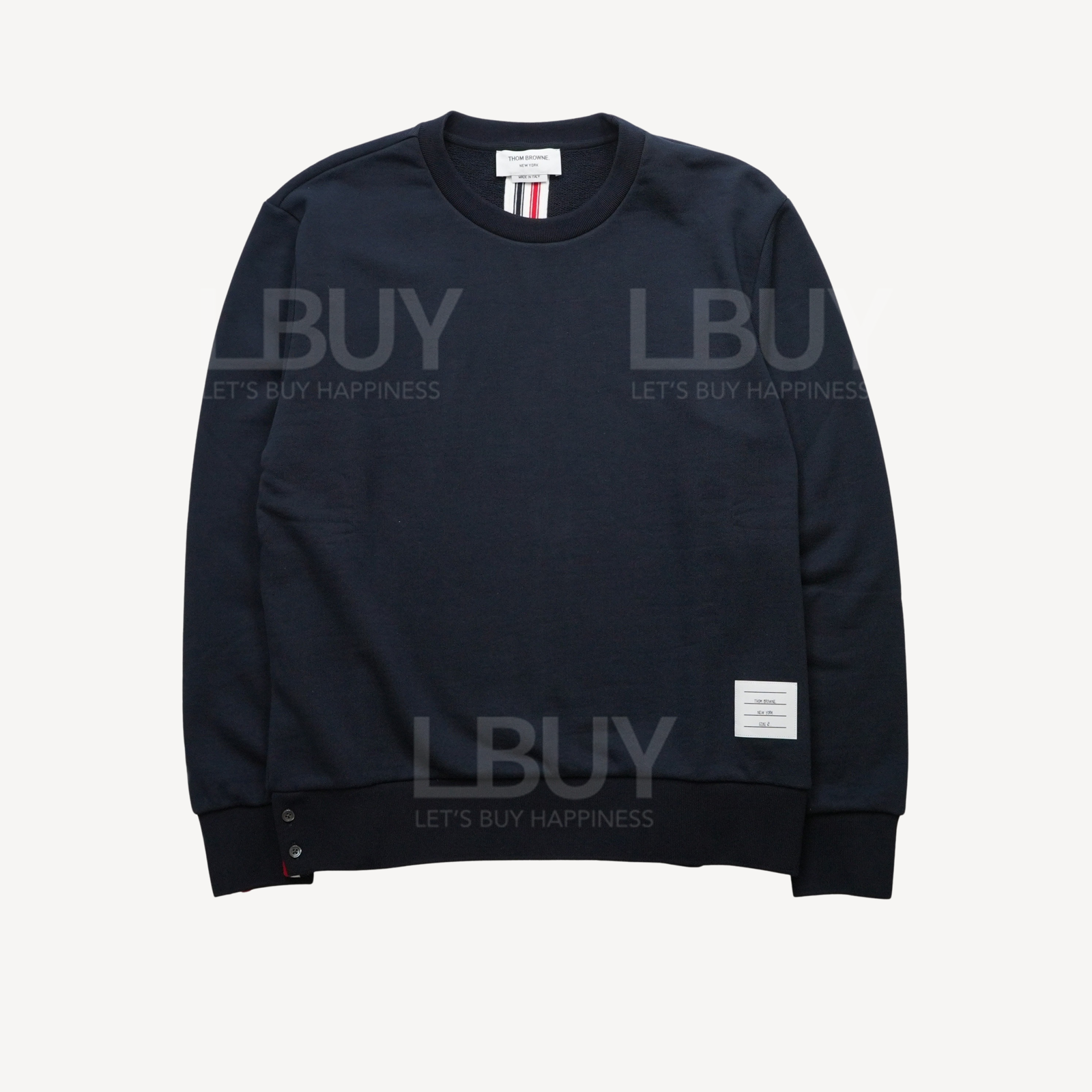 Thom Browne 紅藍織帶圓領全棉衛衣 深藍色